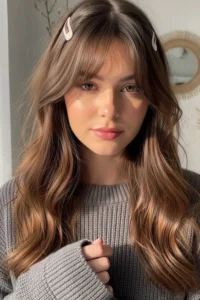 Bangs pinned back