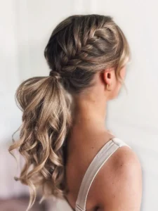 French Braided Low Ponytail