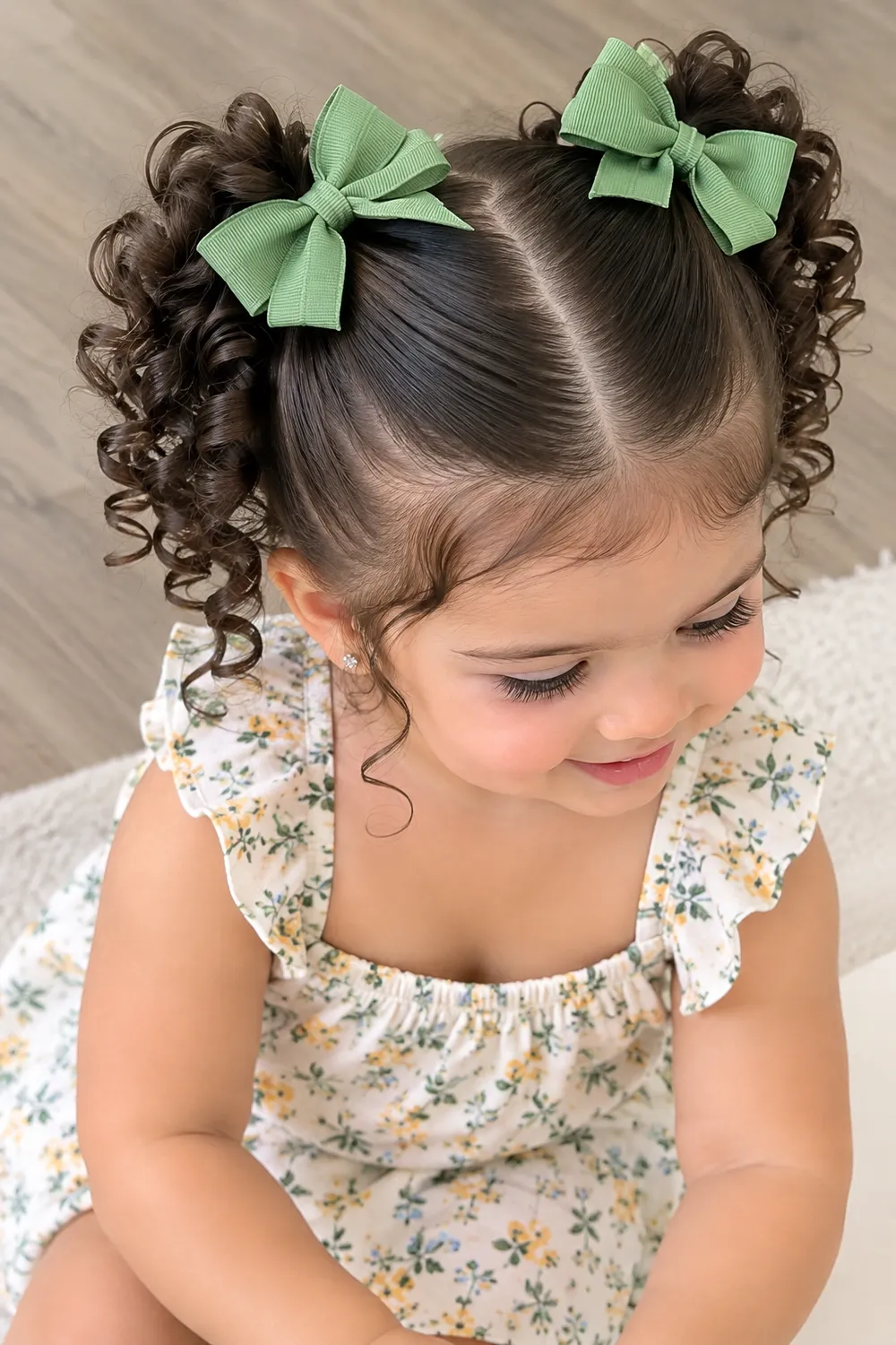 Curly Green Bow Pigtails
