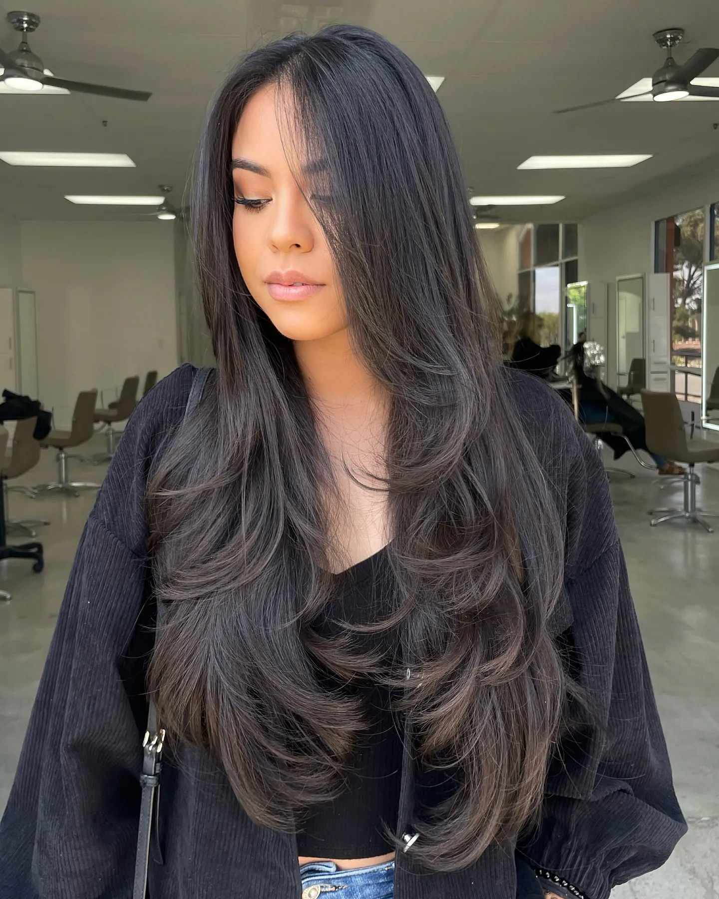 Long Layered Hairstyle with Side Bangs