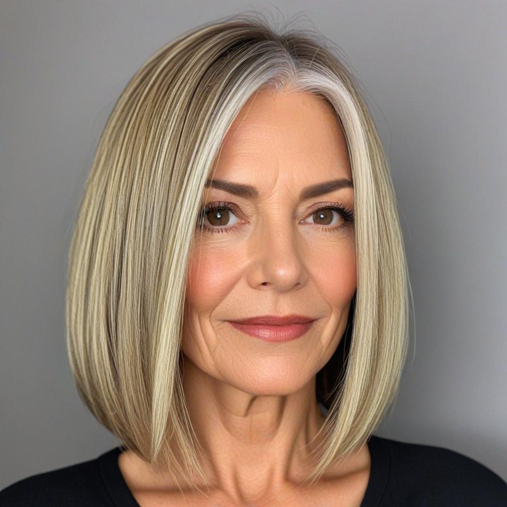 Low Maintenance Haircuts For Women Over 50: Sleek and Straight Long Bob