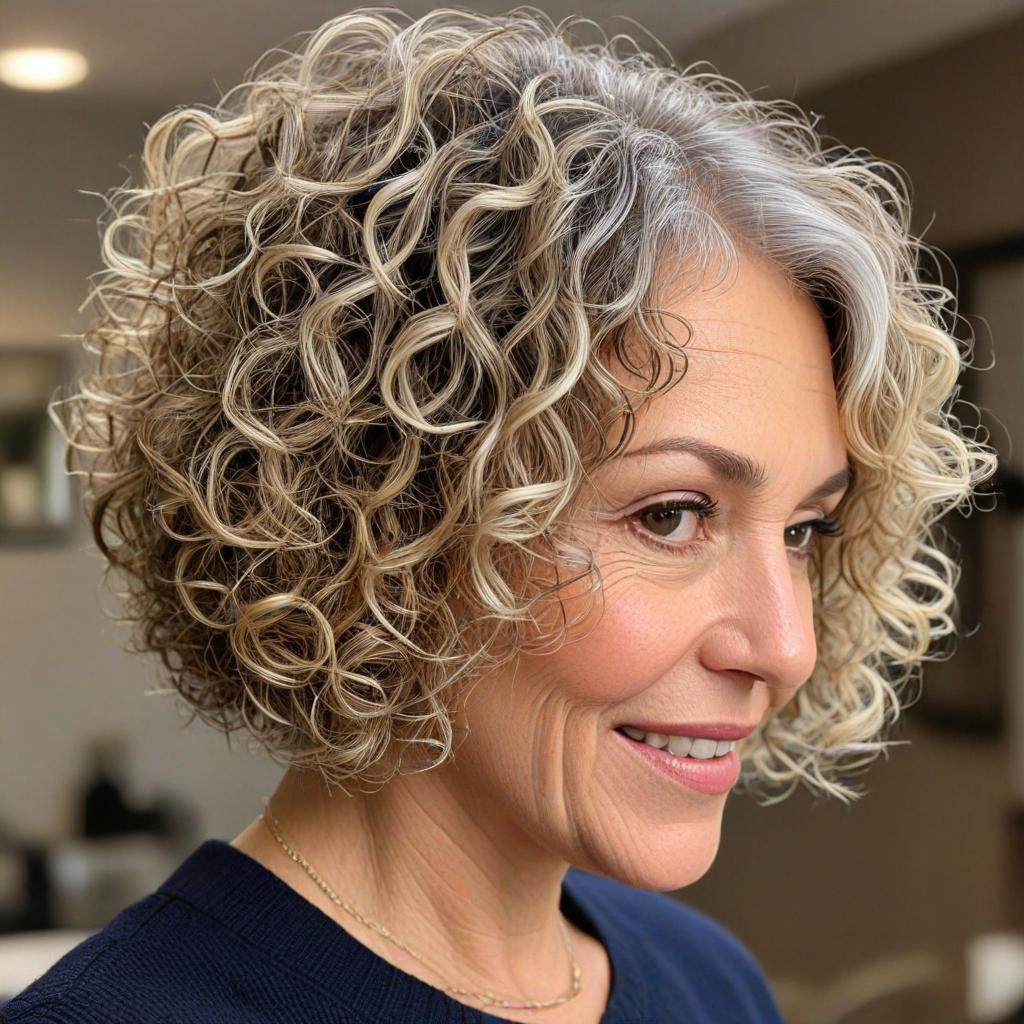 Short Low maintenance Haircuts for women over 50 with curly hair