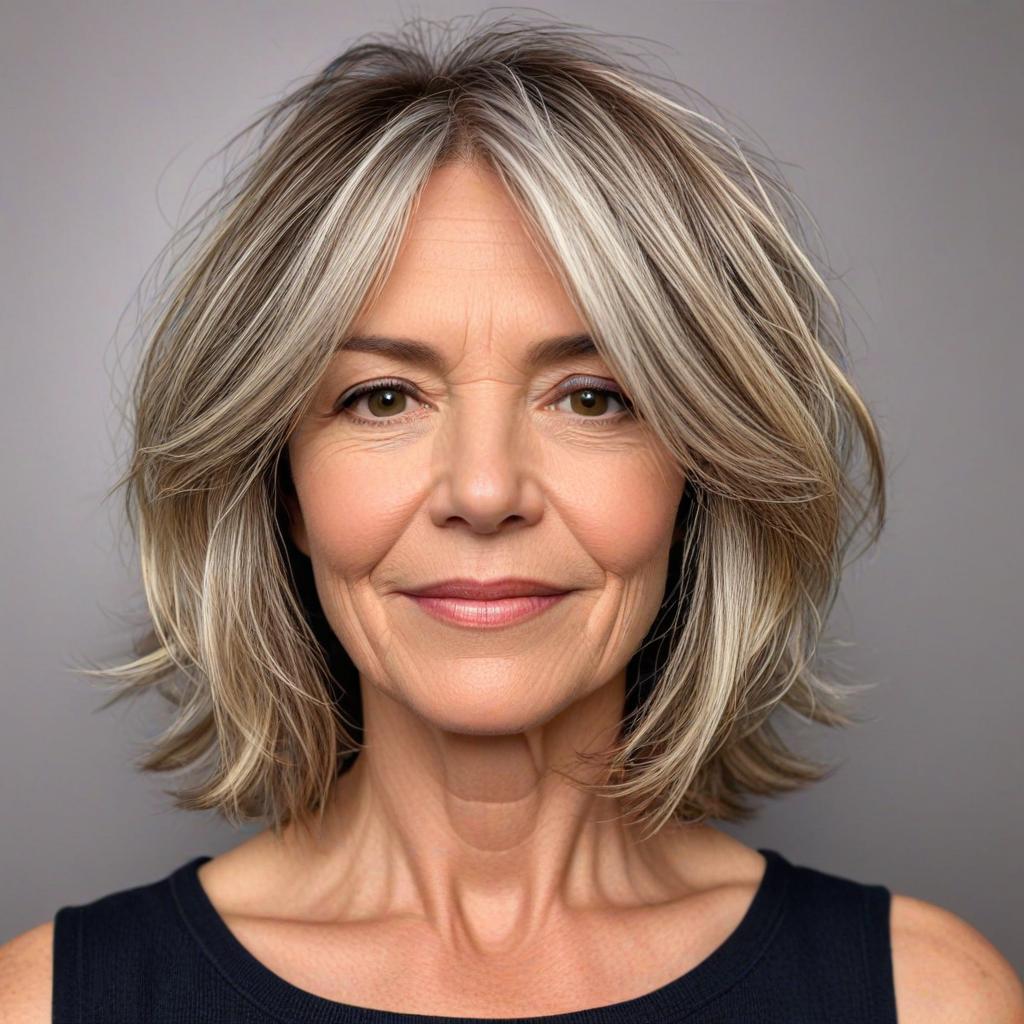 Low Maintenance Haircuts For Women Over 50: A Tousled Shoulder-Length Cut