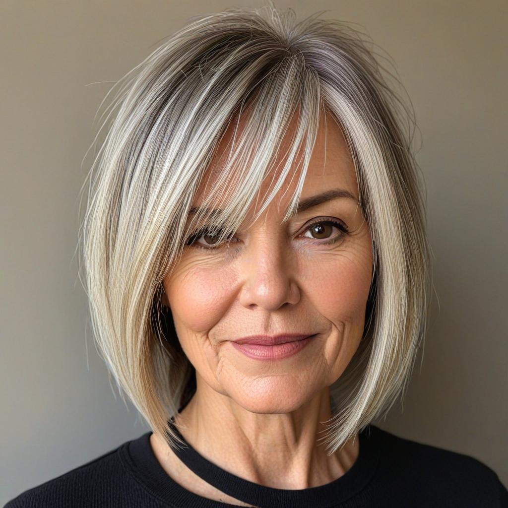 Low Maintenance Haircuts For Women Over 50: Layered Blunt Cut