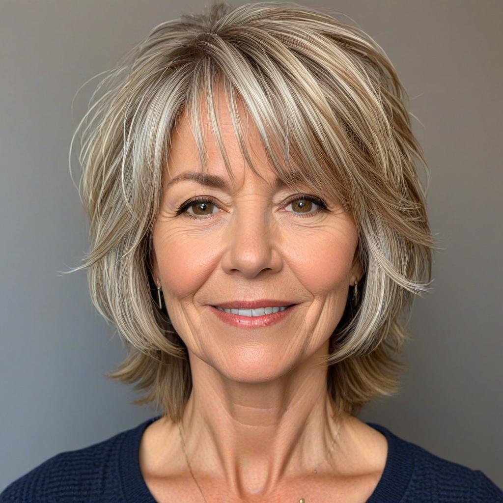 Low Maintenance Haircuts For Women Over 50: Layered Shag Cut