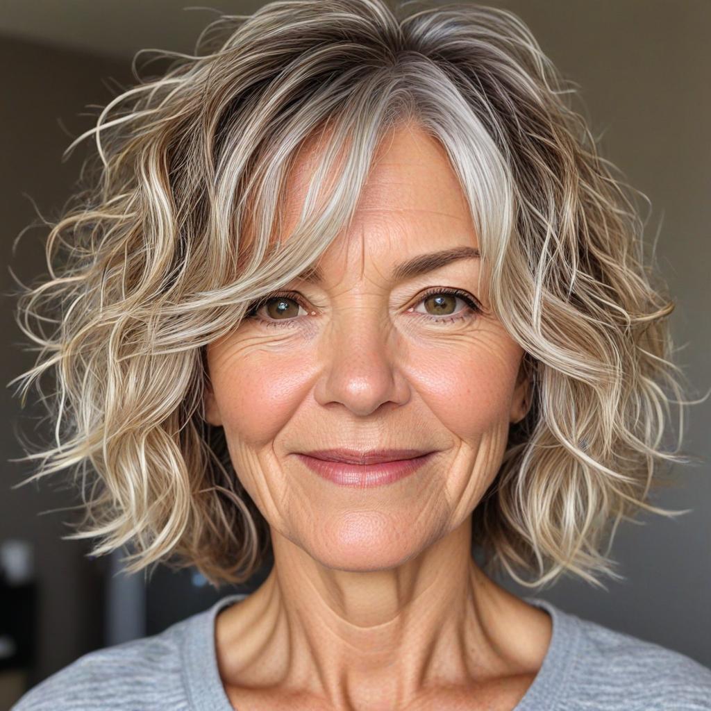 Low Maintenance Haircuts For Women Over 50: Messy Waves