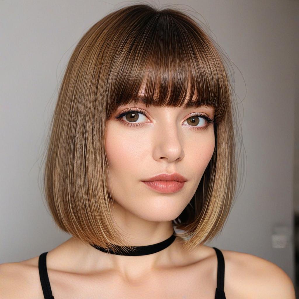 Long Bob with Bangs: Sleek Lob with Long Bangs in Chops