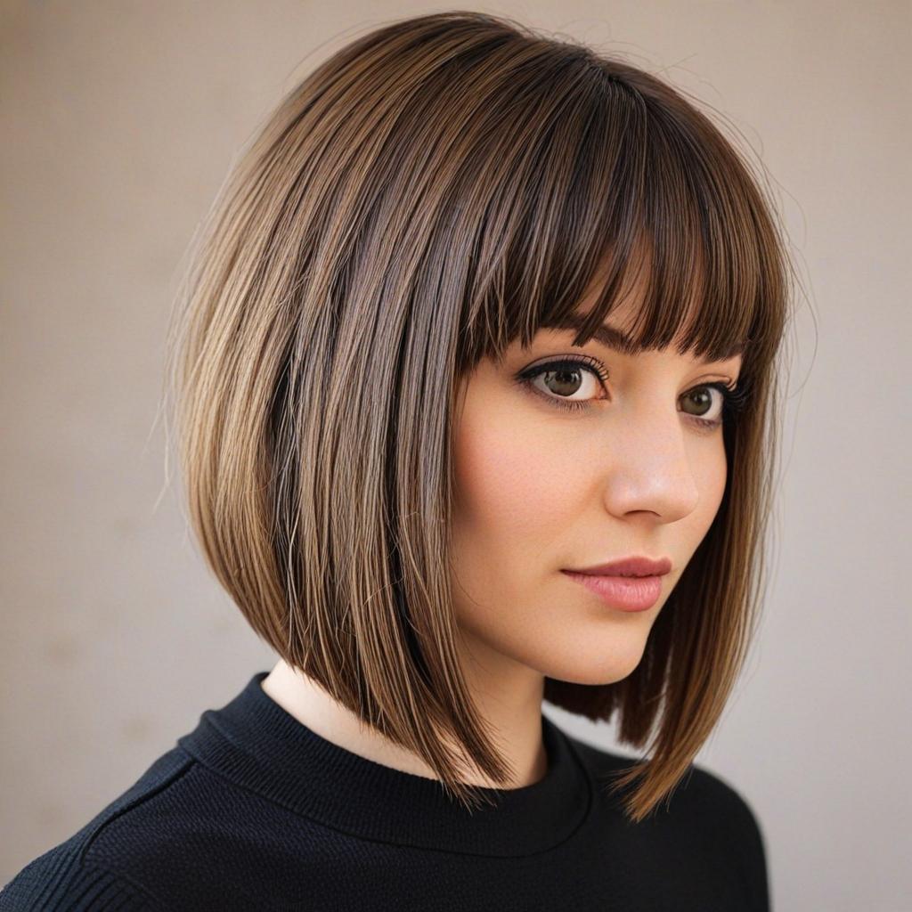 long bob with bangs: Inverted Bob Haircut