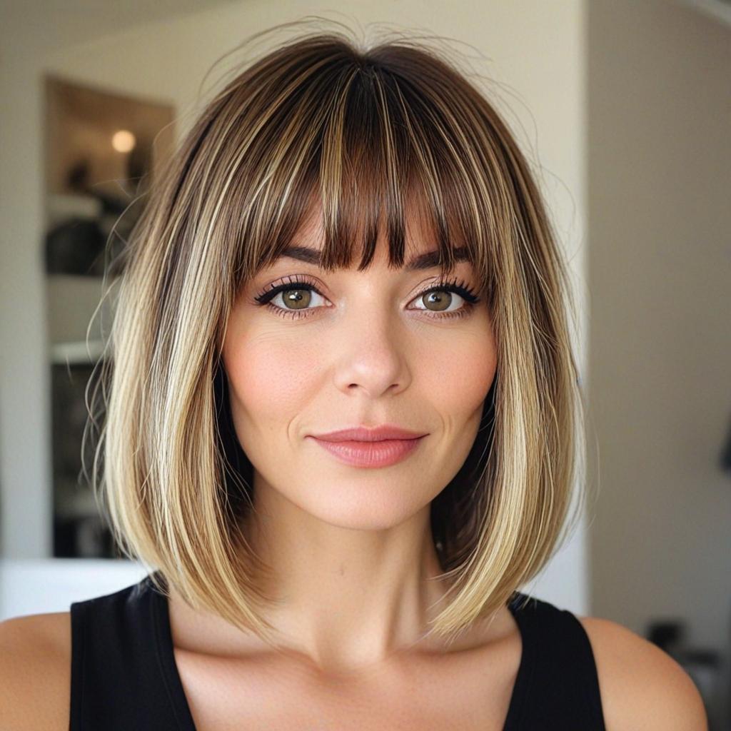 Long Bob with Bangs: Beautiful Lob with Highlights