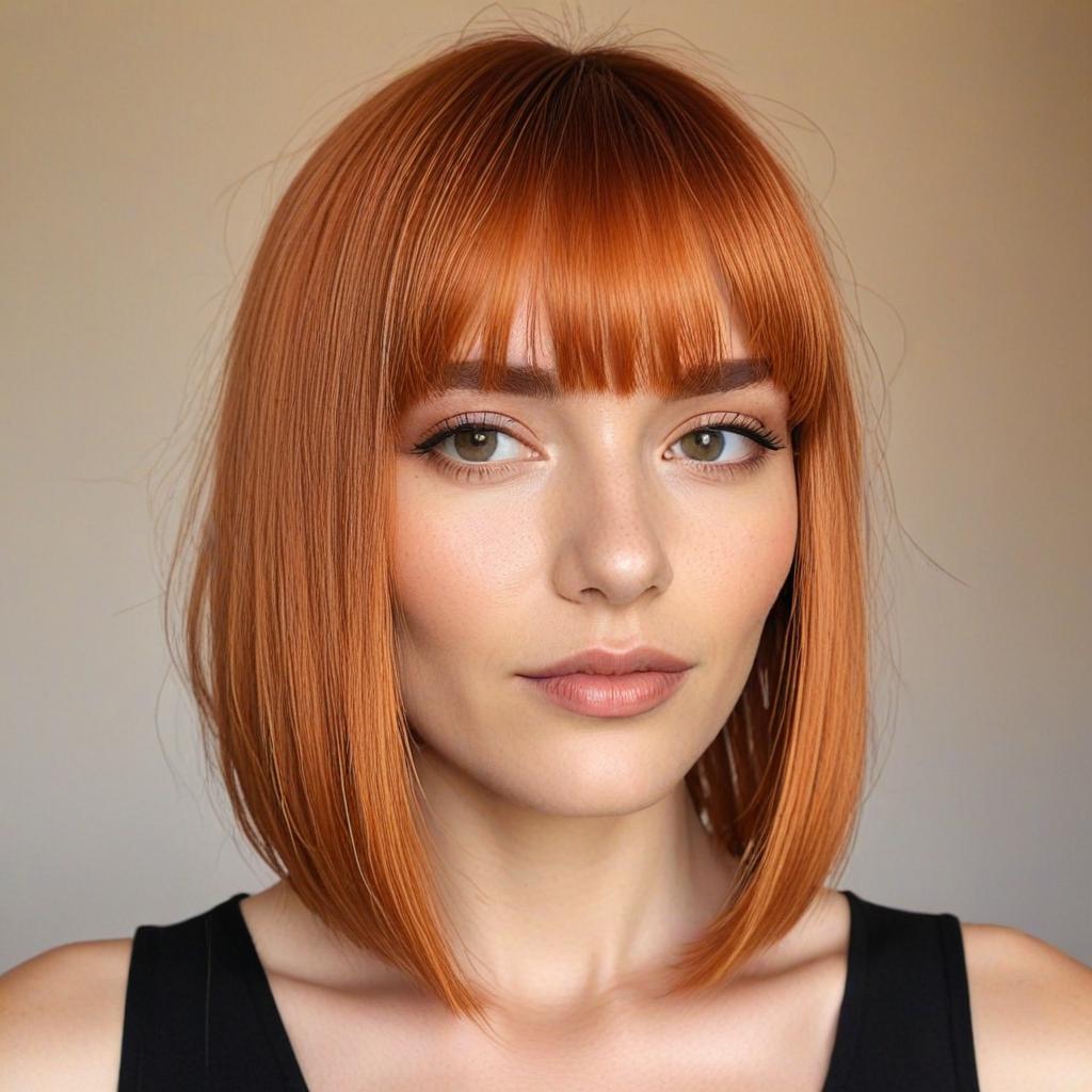 Bright copper lob with see-through fringe