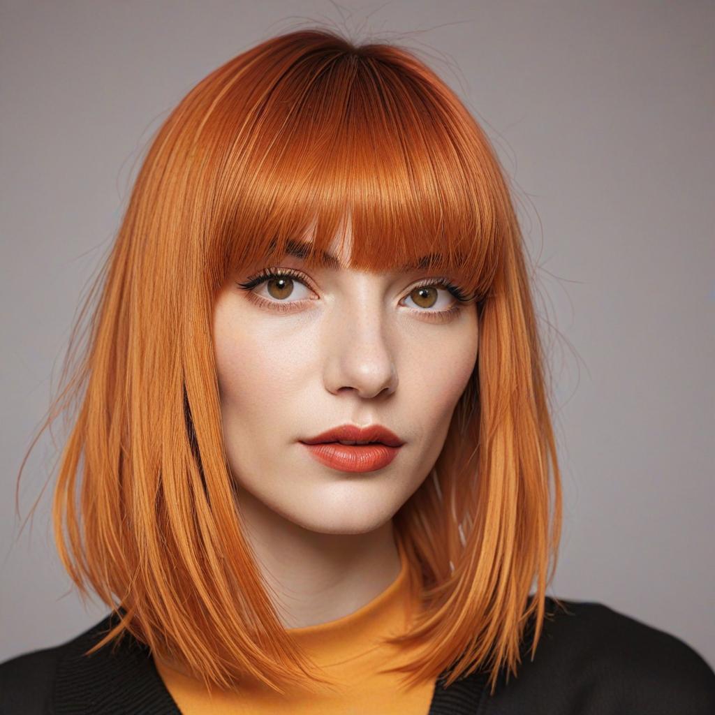 Long Bob with Bangs: Lobster with a reddish-gold color and fringe