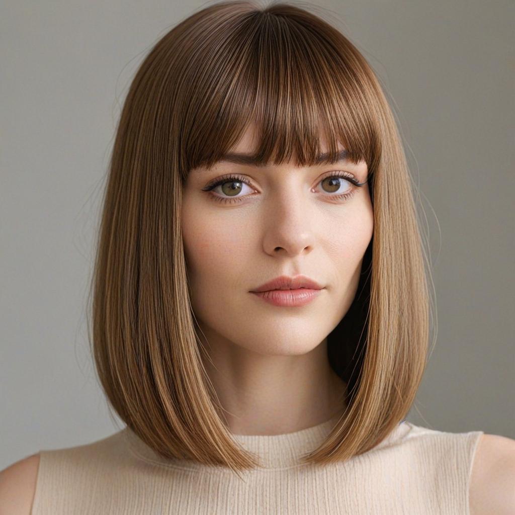 Long Bob with Bangs: Long Bob with Sleek, Blunt Bangs