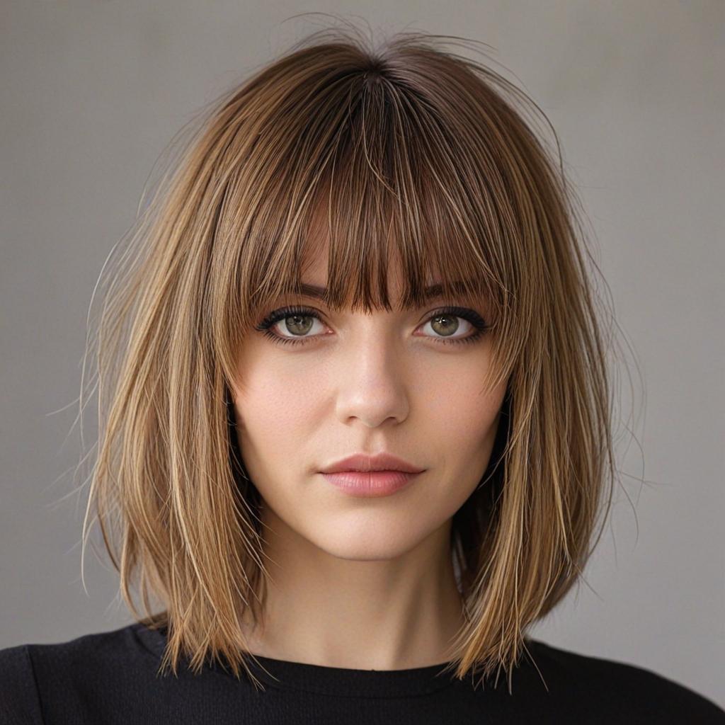 Long Bob hairstyles with bangs and a rough, choppy texture