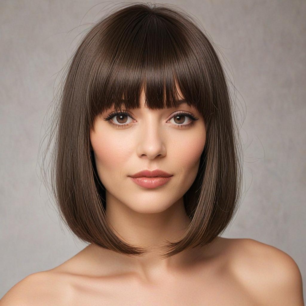 Long Bob with Bangs: A very long bob with a full bangs