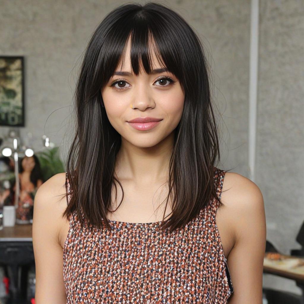 Long Bob with Bangs: Lob with Bangs hairstyle by Jenna Ortega