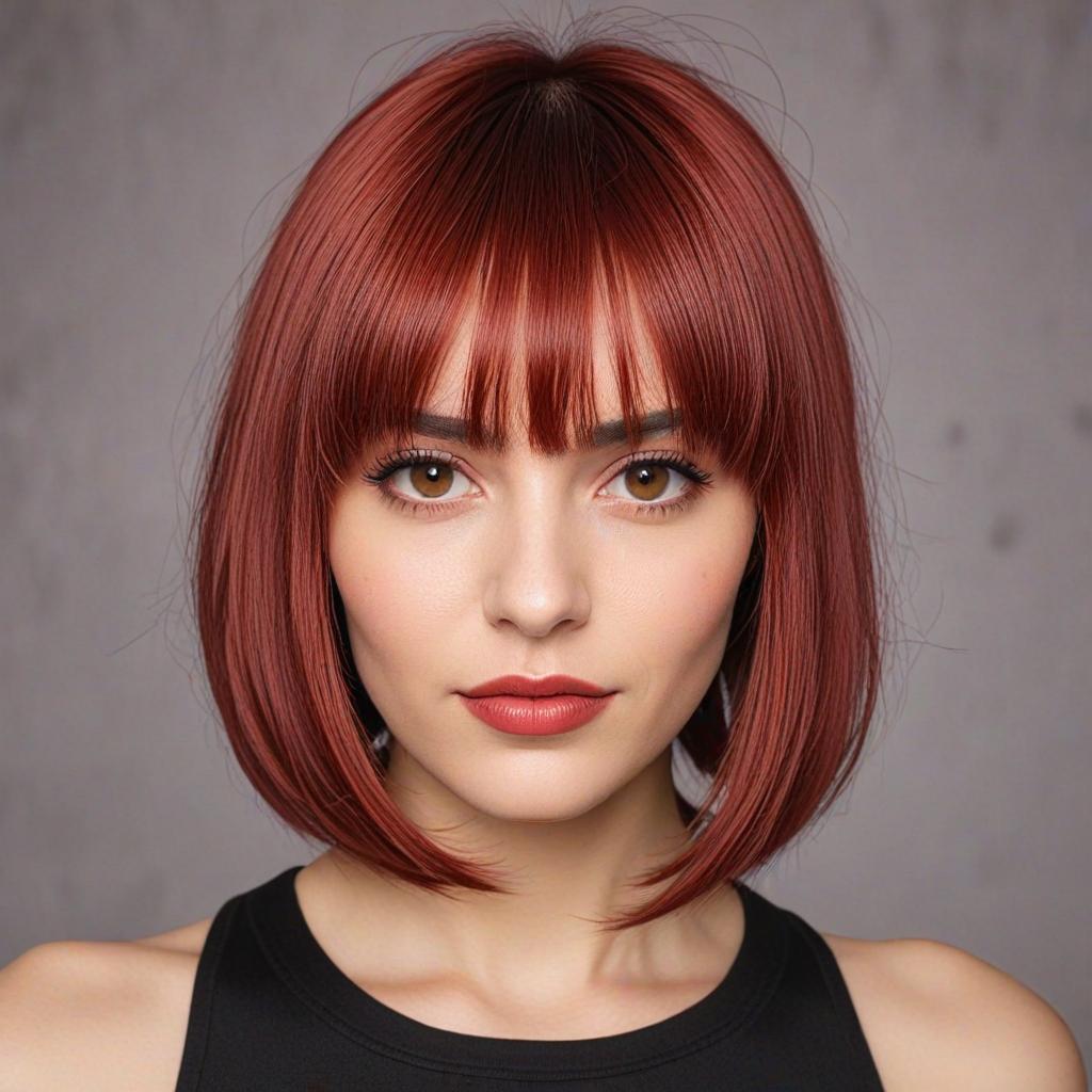 long bob with bangs: Feathered Bangs Crimson Weave Lob