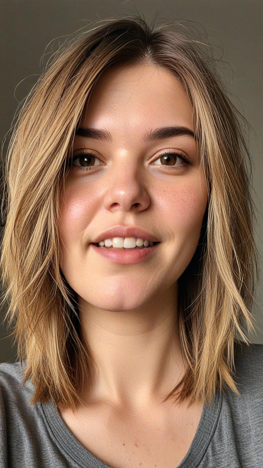 Chubby Face Low Maintenance Haircut: Choppy Layers