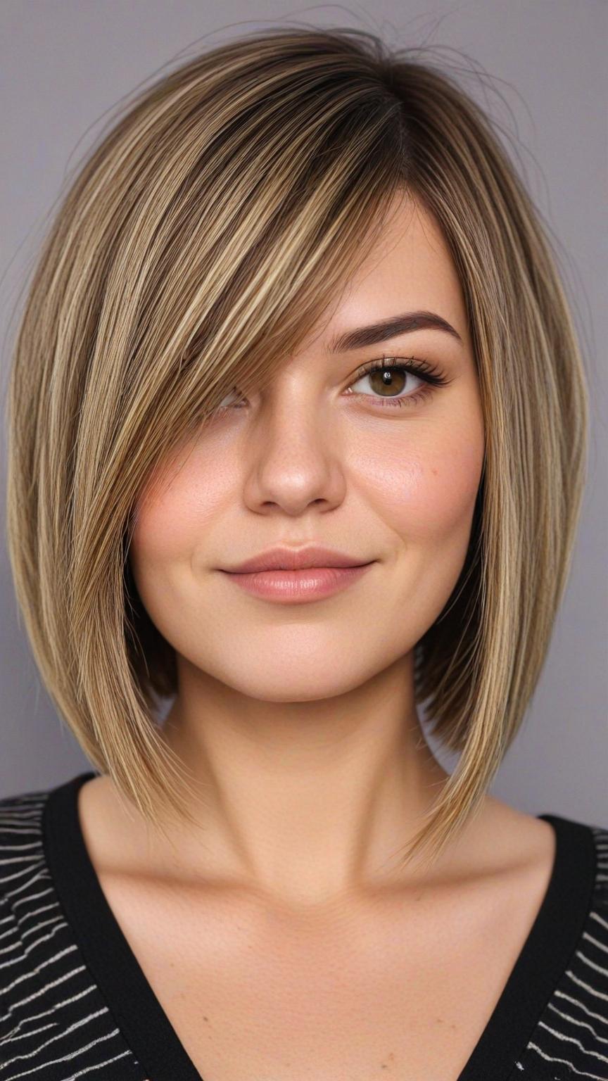 Chubby Face Low Maintenance Haircut: Angled Bob
