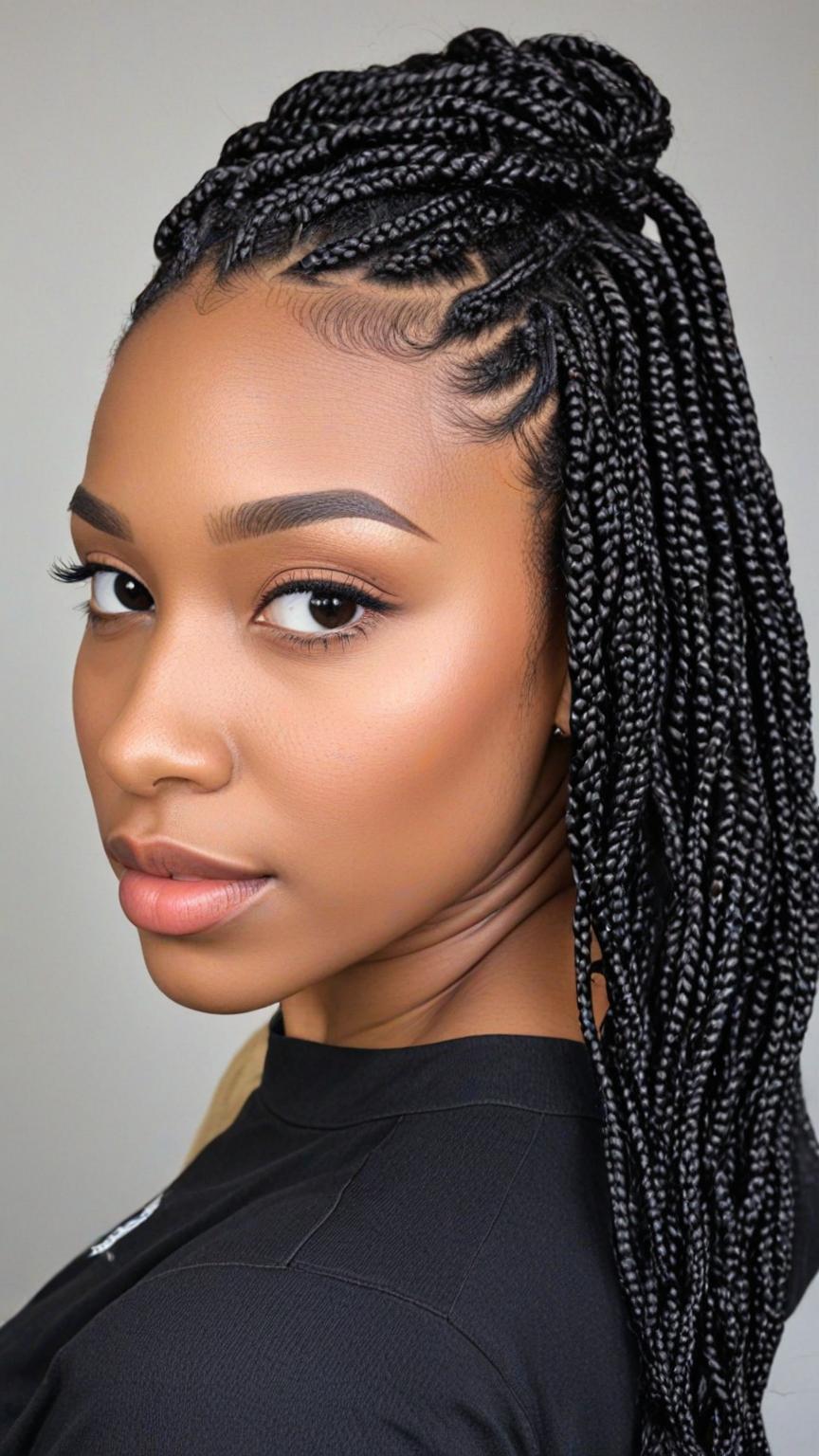 Kinky Twist Braids Styles: Half-up, Half-down