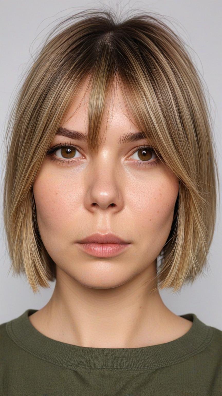 Chubby Face Low Maintenance Haircut: Blunt Cut with Face-Framing Layers