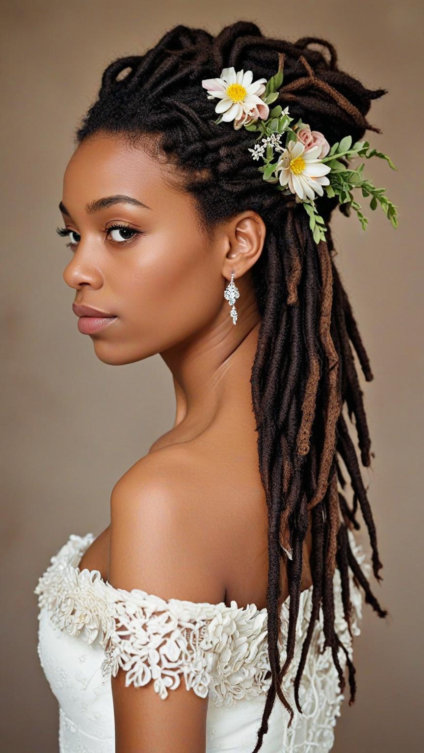 Dreadlock Wedding Hairstyles Floral Embellishments