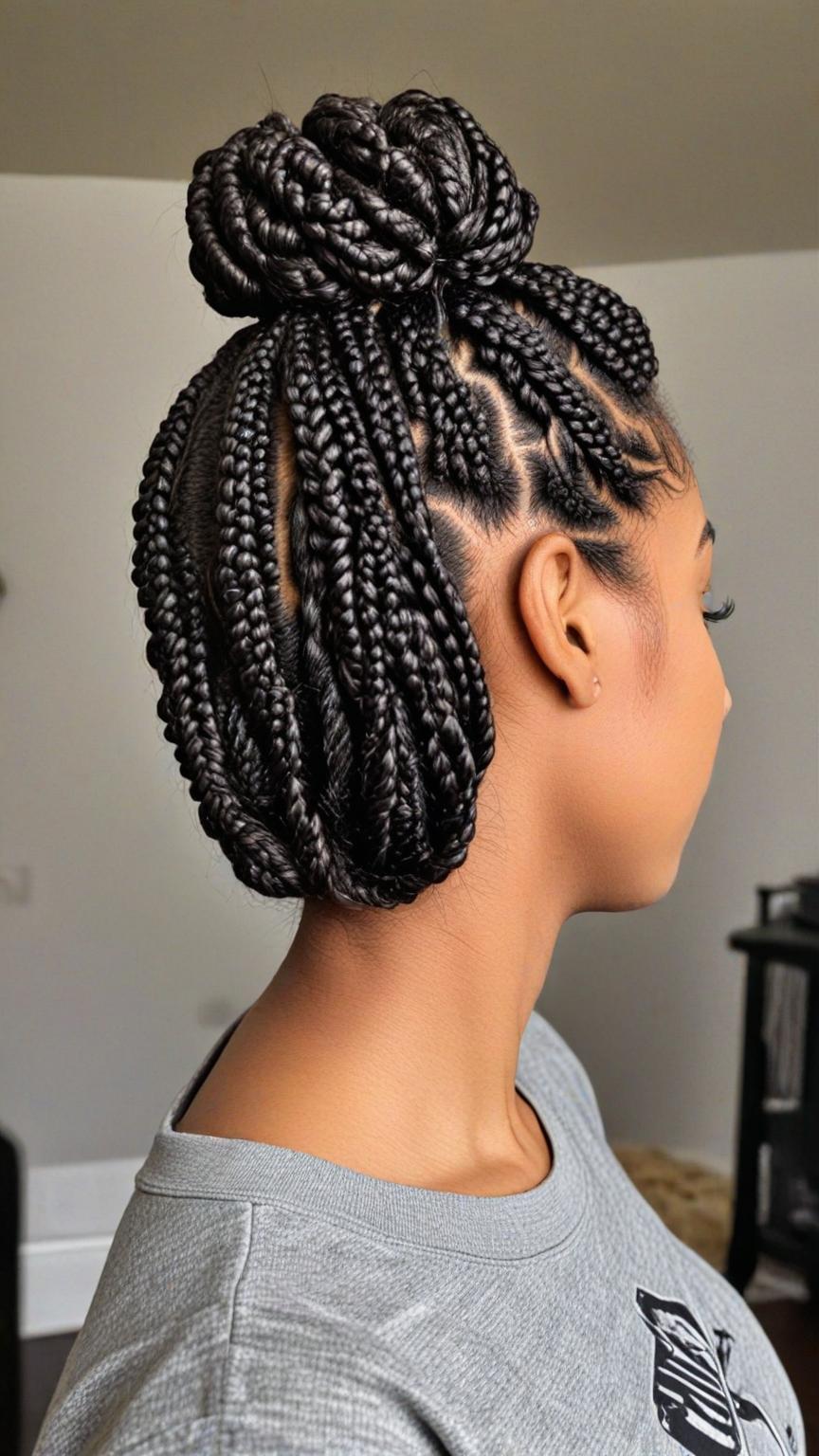 Kinky Twist Braids Styles Bun Half-Up