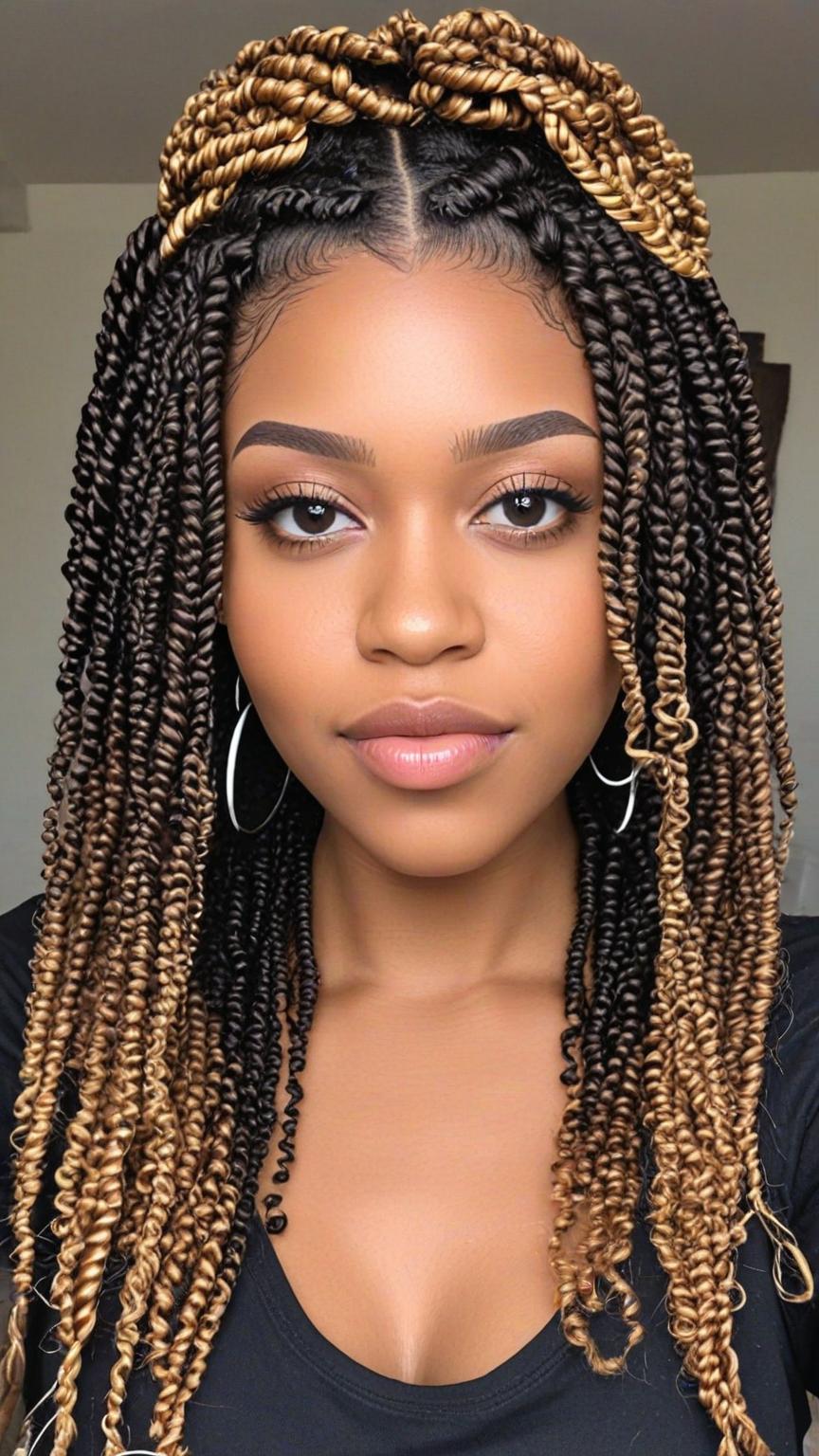 Kinky Twist Braids Styles: Curly-Ended Kinky Twists