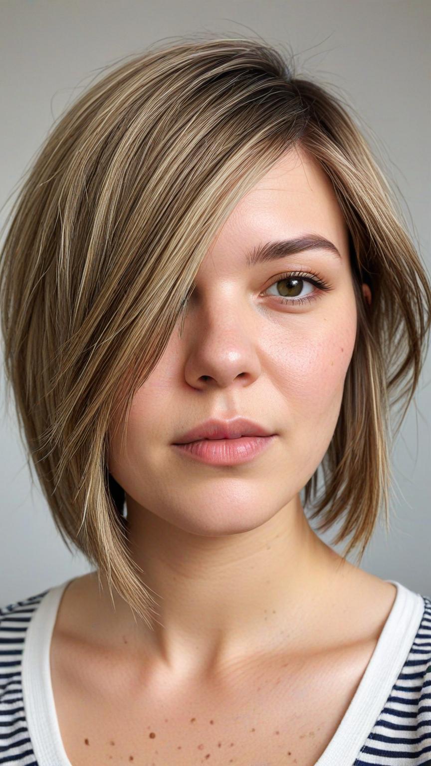 Chubby Face Low Maintenance Haircut: Asymmetrical Cut