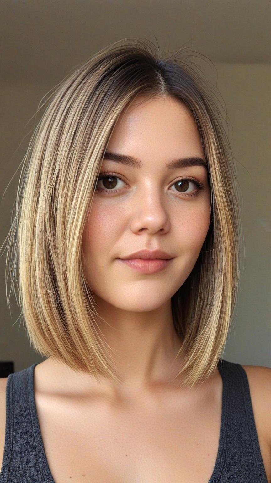 Chubby Face Low Maintenance Haircut: Long Bob (Lob):