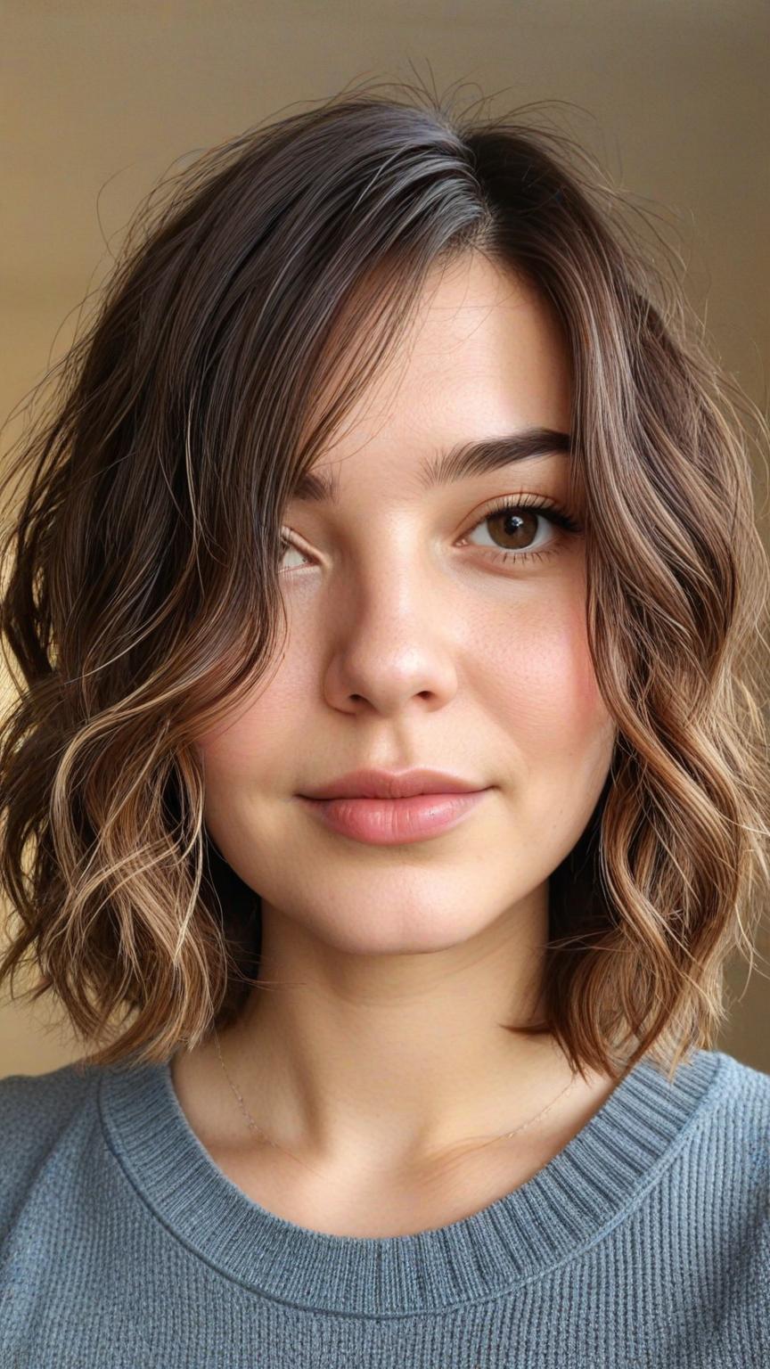 Chubby Face Low Maintenance Haircut: Wavy Lob