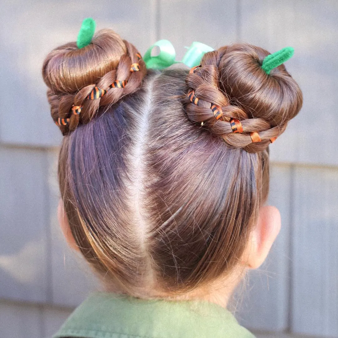 Braid-Wrapped Pumpkin Buns With Green Stems