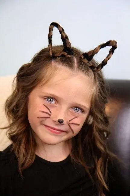 Braided Cat Ears on Long Wavy Hair
