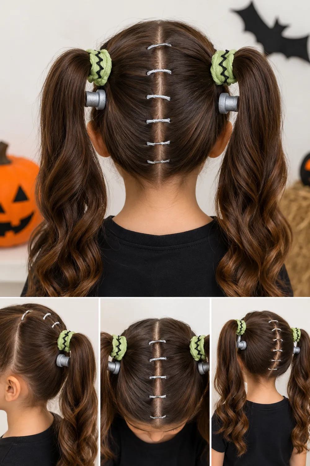 Frankenstein Monster Stitch Part With Bolt Ponytails