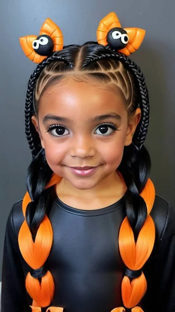 Googly Eye Bubble Ponytails in Black and Orange