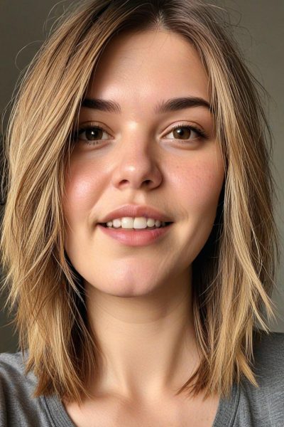 Chubby Face Low Maintenance Haircut: Choppy Layers