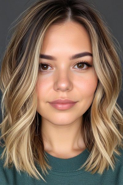 Chubby Face Low Maintenance Haircut: Balayage Highlights