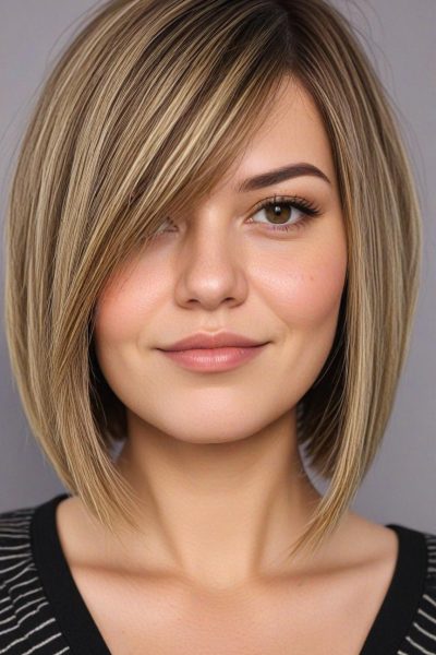 Chubby Face Low Maintenance Haircut: Angled Bob