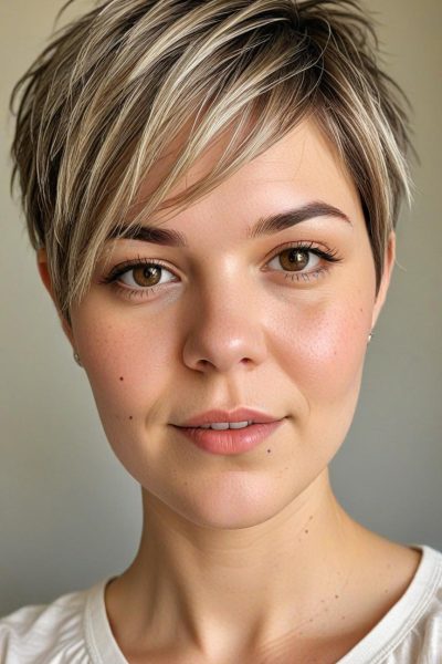 Chubby Face Low Maintenance Haircut: Layered Pixie