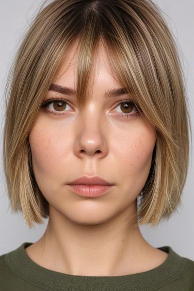 Chubby Face Low Maintenance Haircut: Blunt Cut with Face-Framing Layers