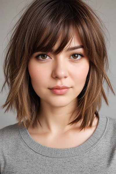 Chubby Face Low Maintenance Haircut: Side-Swept Bangs: