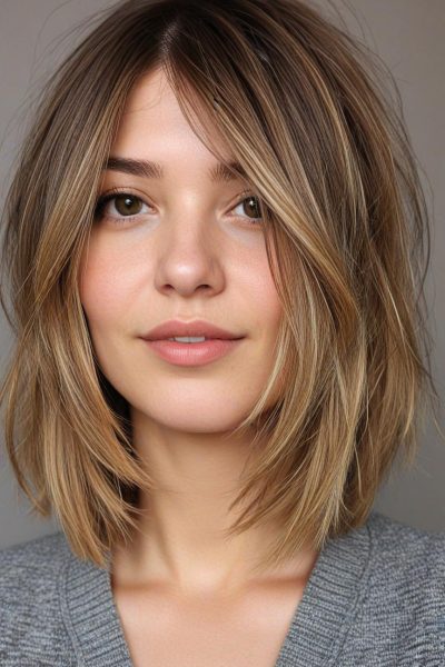 Chubby Face Low Maintenance Haircut: Layered Lob