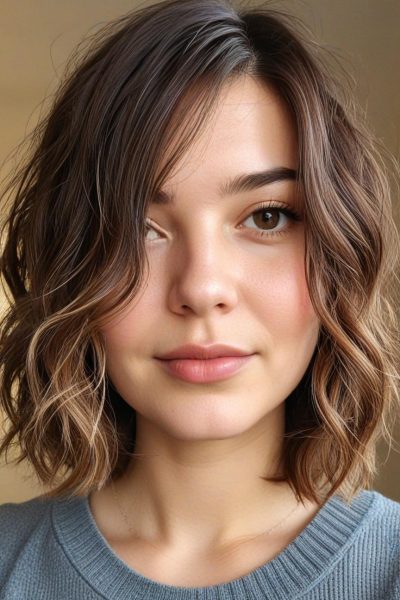 Chubby Face Low Maintenance Haircut: Wavy Lob